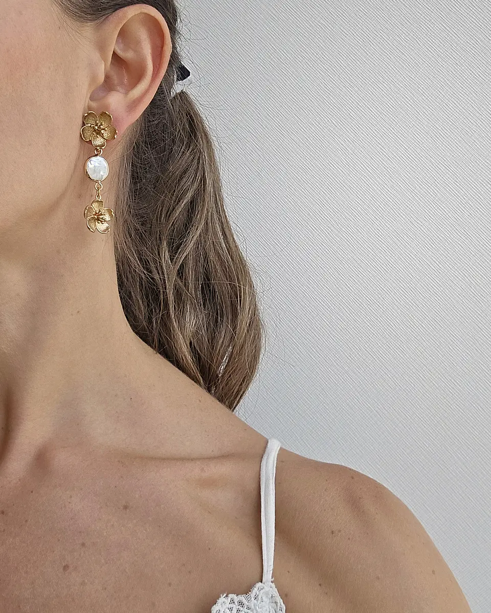 Aros flor perla flor envejecido 3