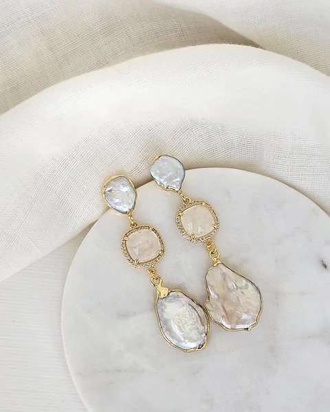 Aros perla cuarzo blanco y perla