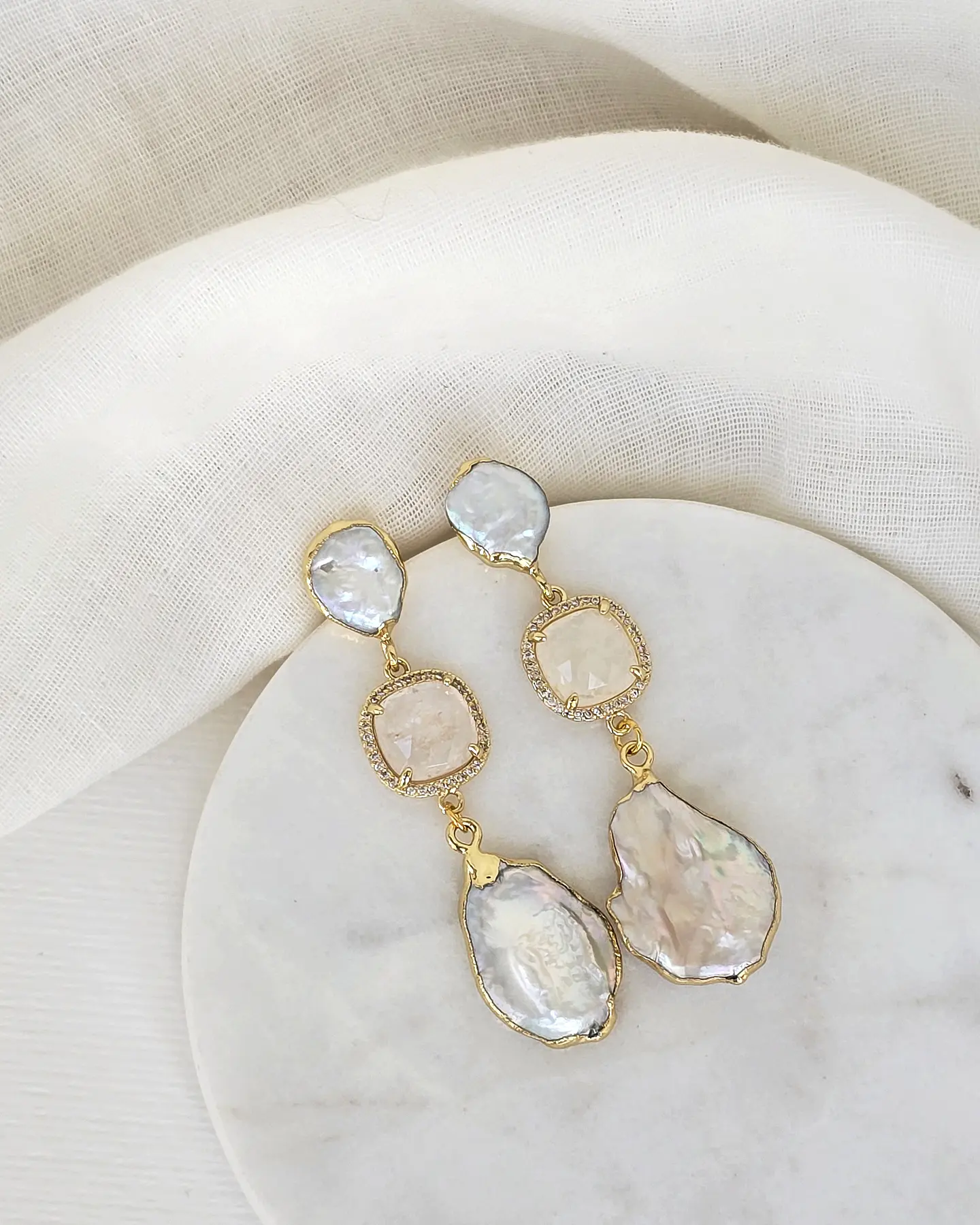 Aros perla cuarzo blanco y perla 2