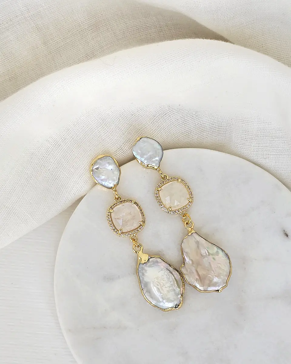 Aros perla cuarzo blanco y perla 2