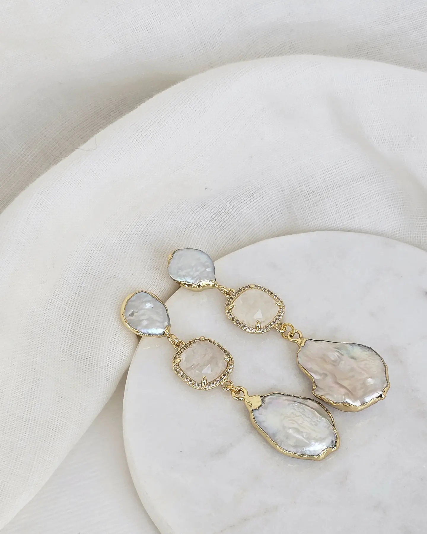 Aros perla cuarzo blanco y perla 3