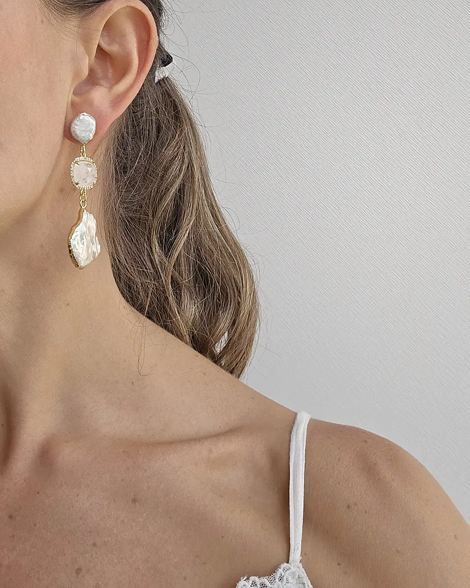 Aros perla cuarzo blanco y perla 4