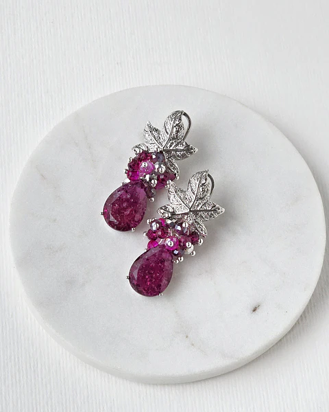 Aros hoja cristal frambuesa con racimo
