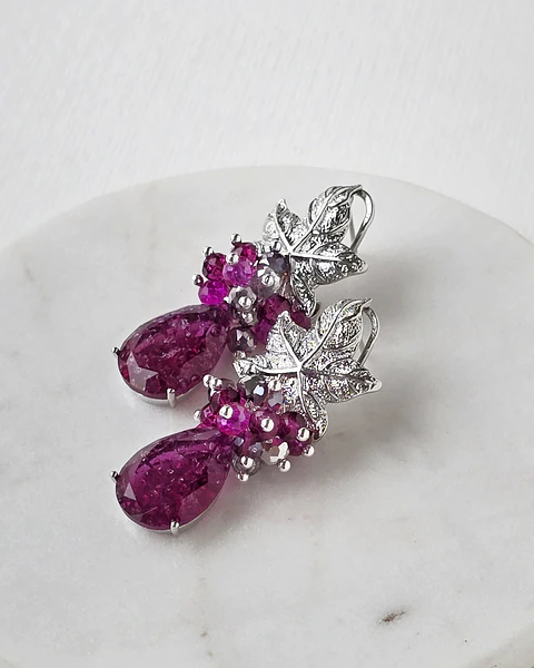 Aros hoja cristal frambuesa con racimo