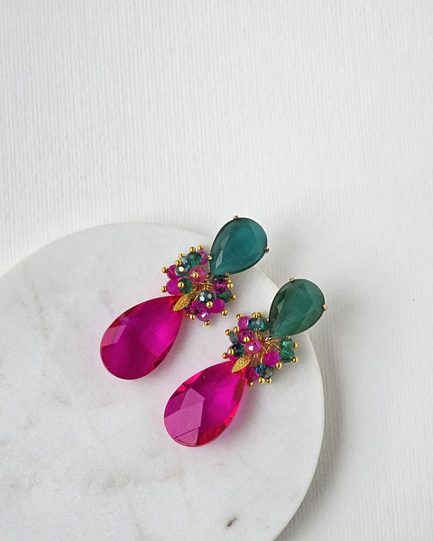 Aros verde fucsia con racimo