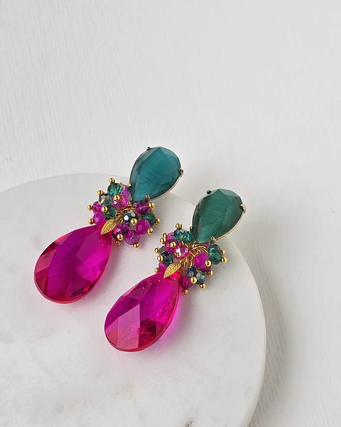 Aros verde fucsia con racimo