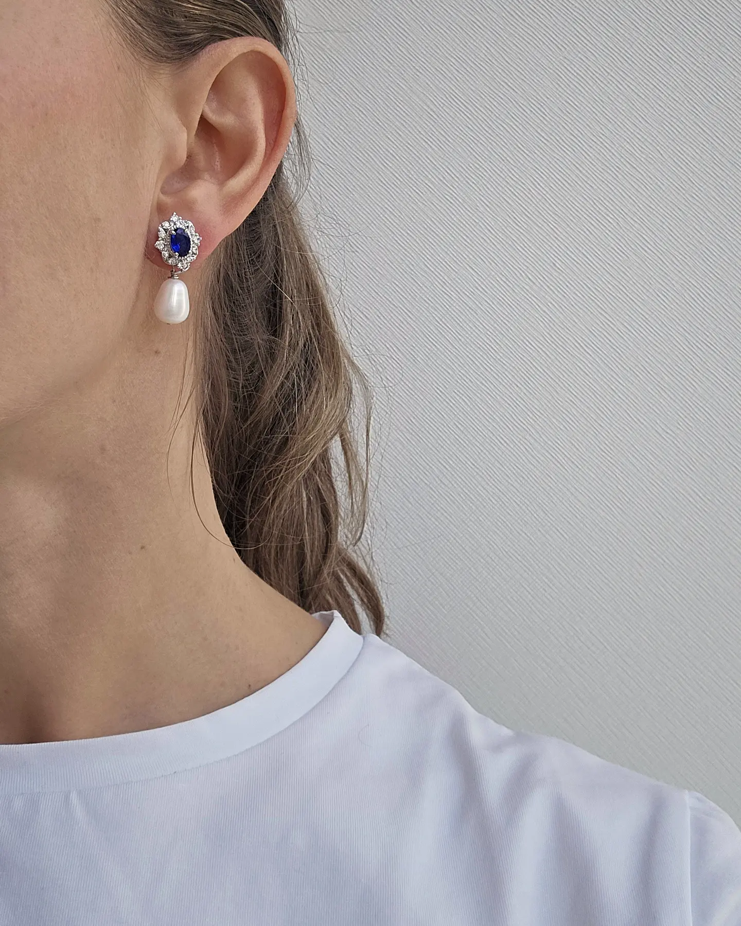 Aros circonitas con cristal azul y perla natural 4