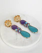 Aros largos flor, jade lila y turquesa con racimo - Miniatura 2