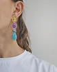 Aros largos flor, jade lila y turquesa con racimo - Miniatura 3
