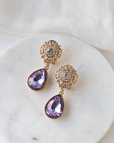 Aros vintage con cristal lila brillante