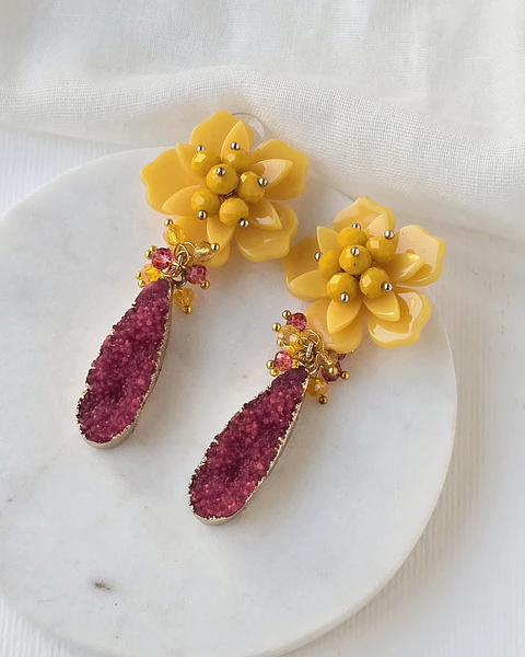 Aros amarillo y fucsia