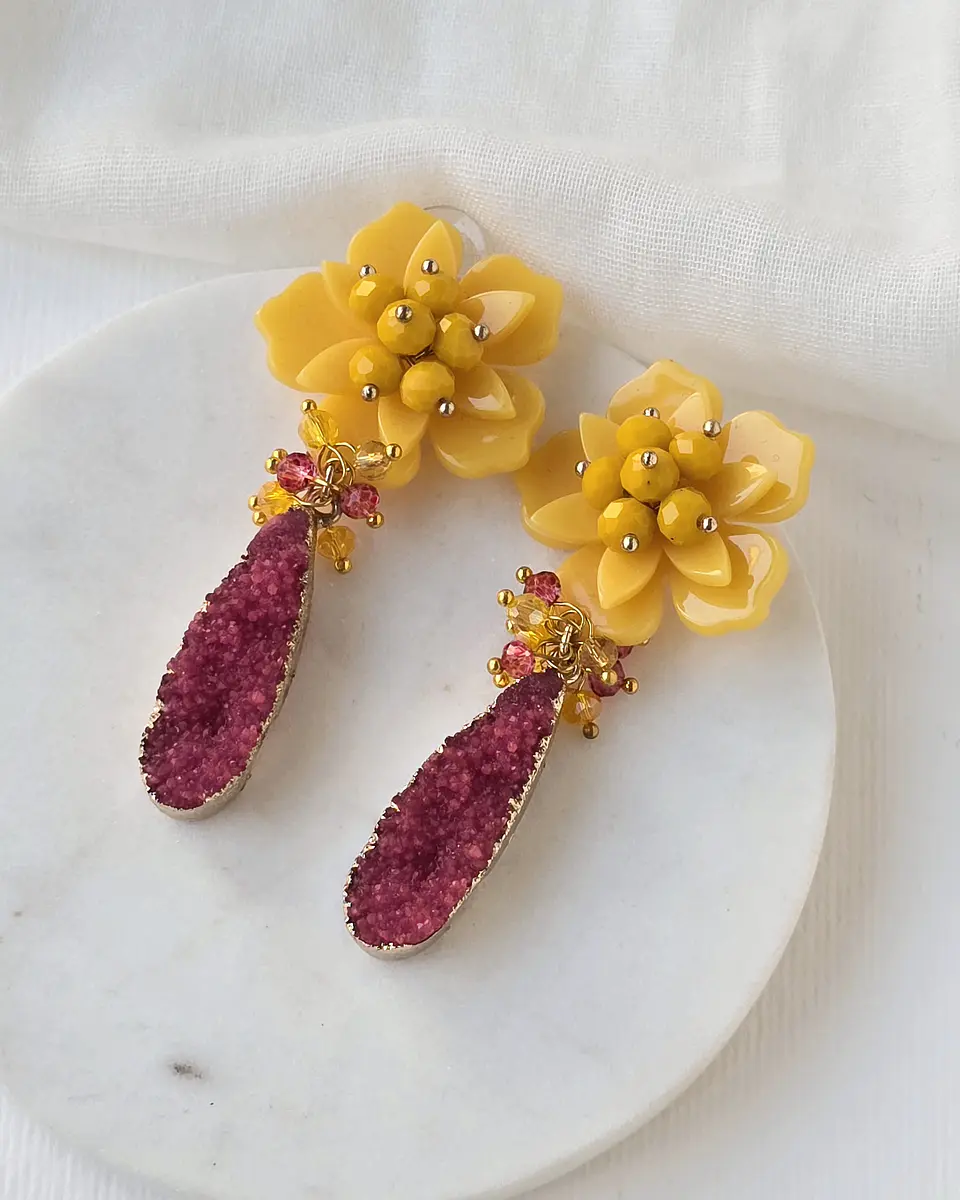 Aros amarillo y fucsia 1