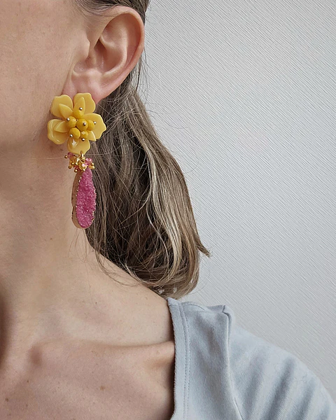 Aros amarillo y fucsia