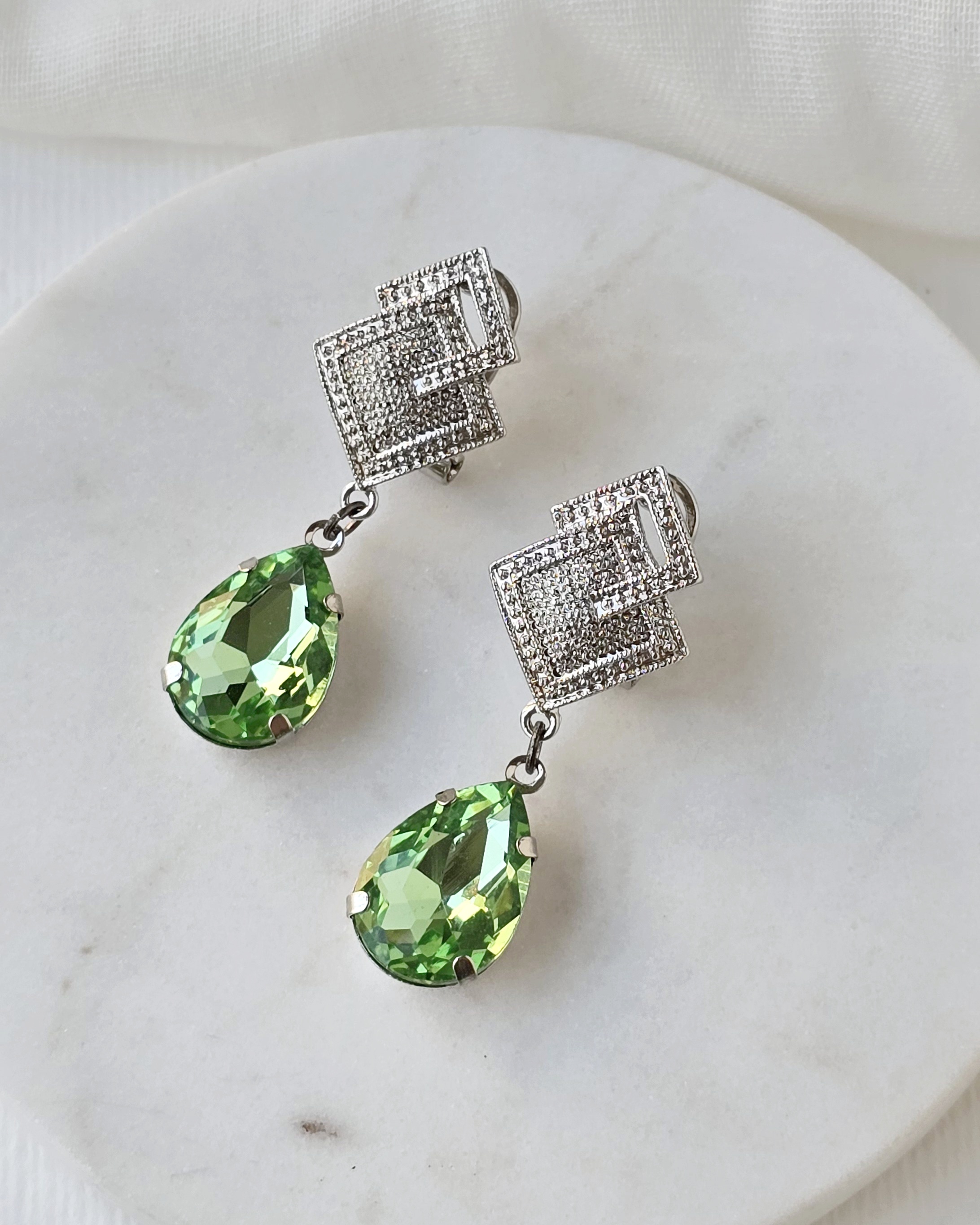 Aros vintage con cristal verde claro