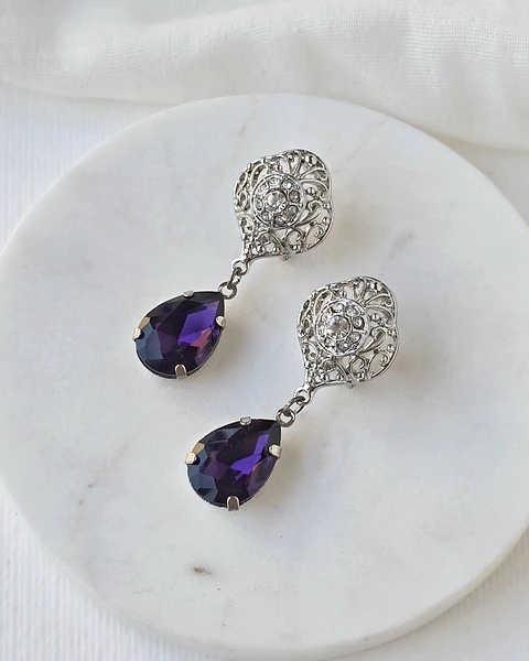 Aros vintage con cristal morado