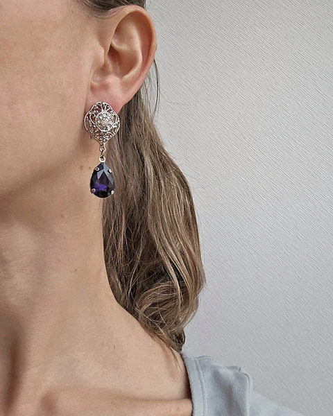 Aros vintage con cristal morado