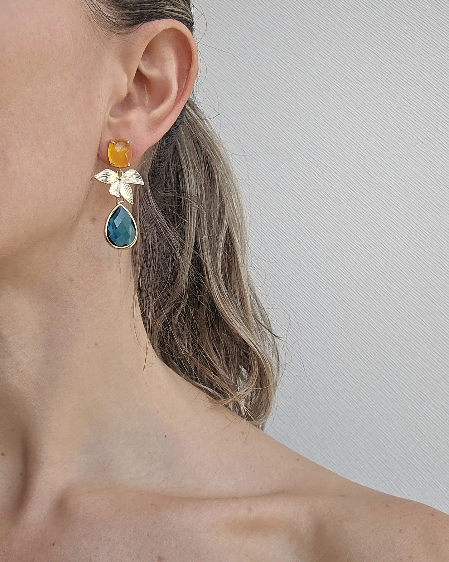 Aros jade amarillo hoja y cristal petróleo 2