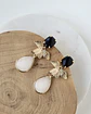 Aros de ágata negra, hoja y cristal blanco - Miniatura 1