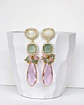 Aros piedra luna, jade verde y cristal rosa con racimo - Miniatura 1