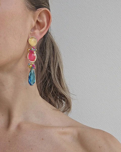 Aros amarillo, fucsia y calipso con racimo