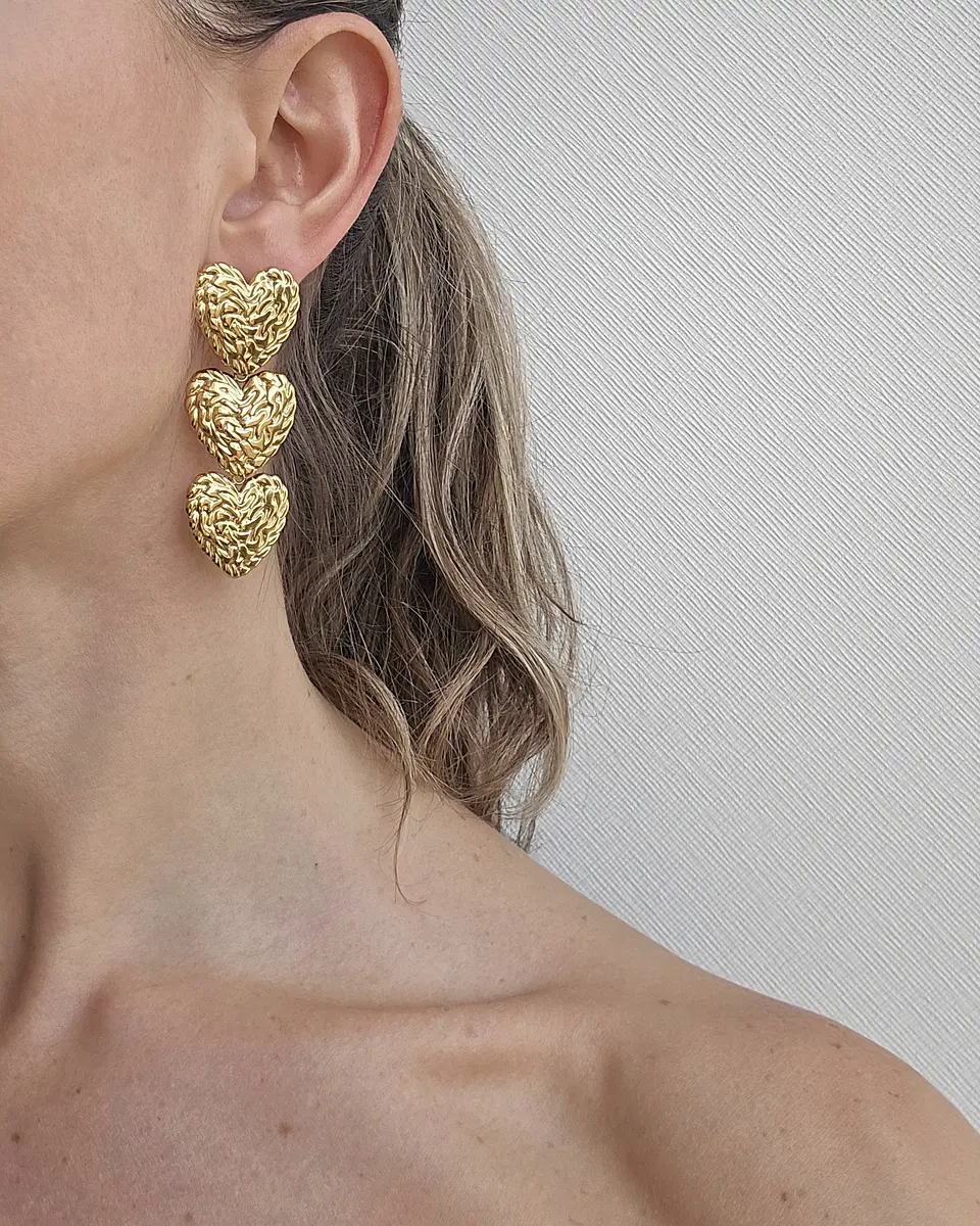 Aros tres corazones gold 2