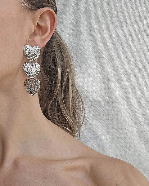 Aros tres corazones silver