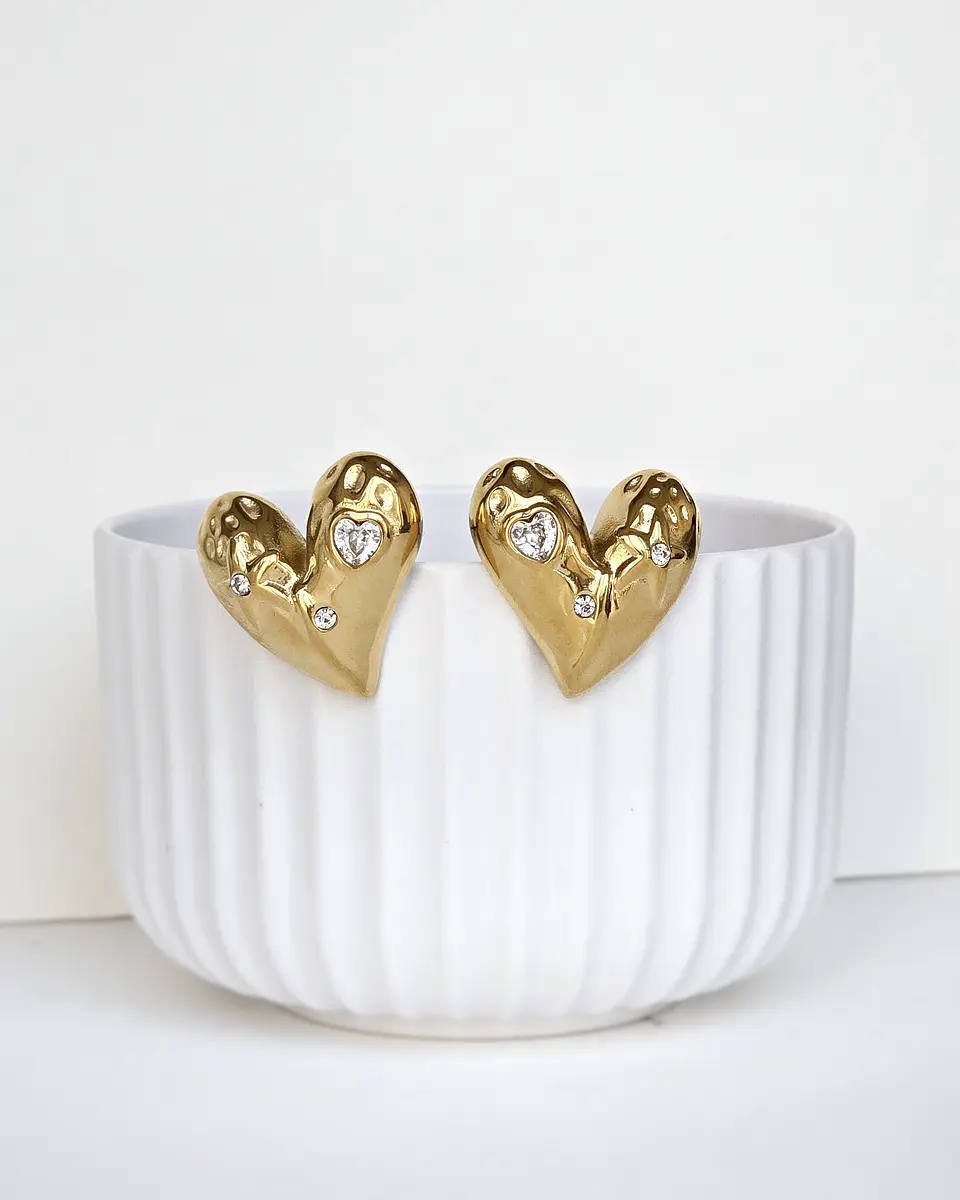 Aros corazón circonita gold 2