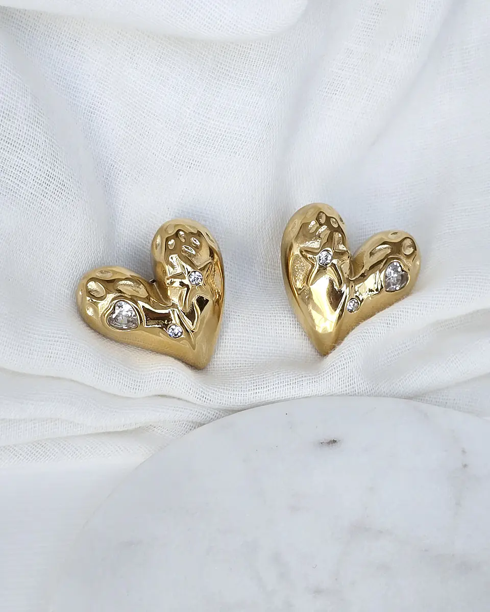 Aros corazón circonita gold 1