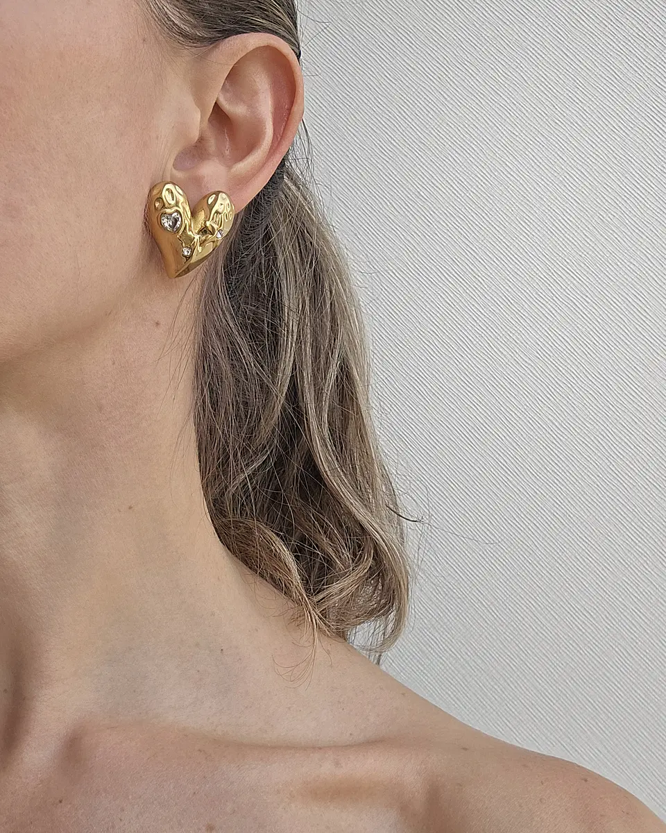 Aros corazón circonita gold 3