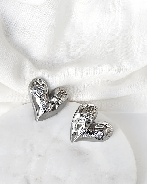 Aros corazón circonita silver