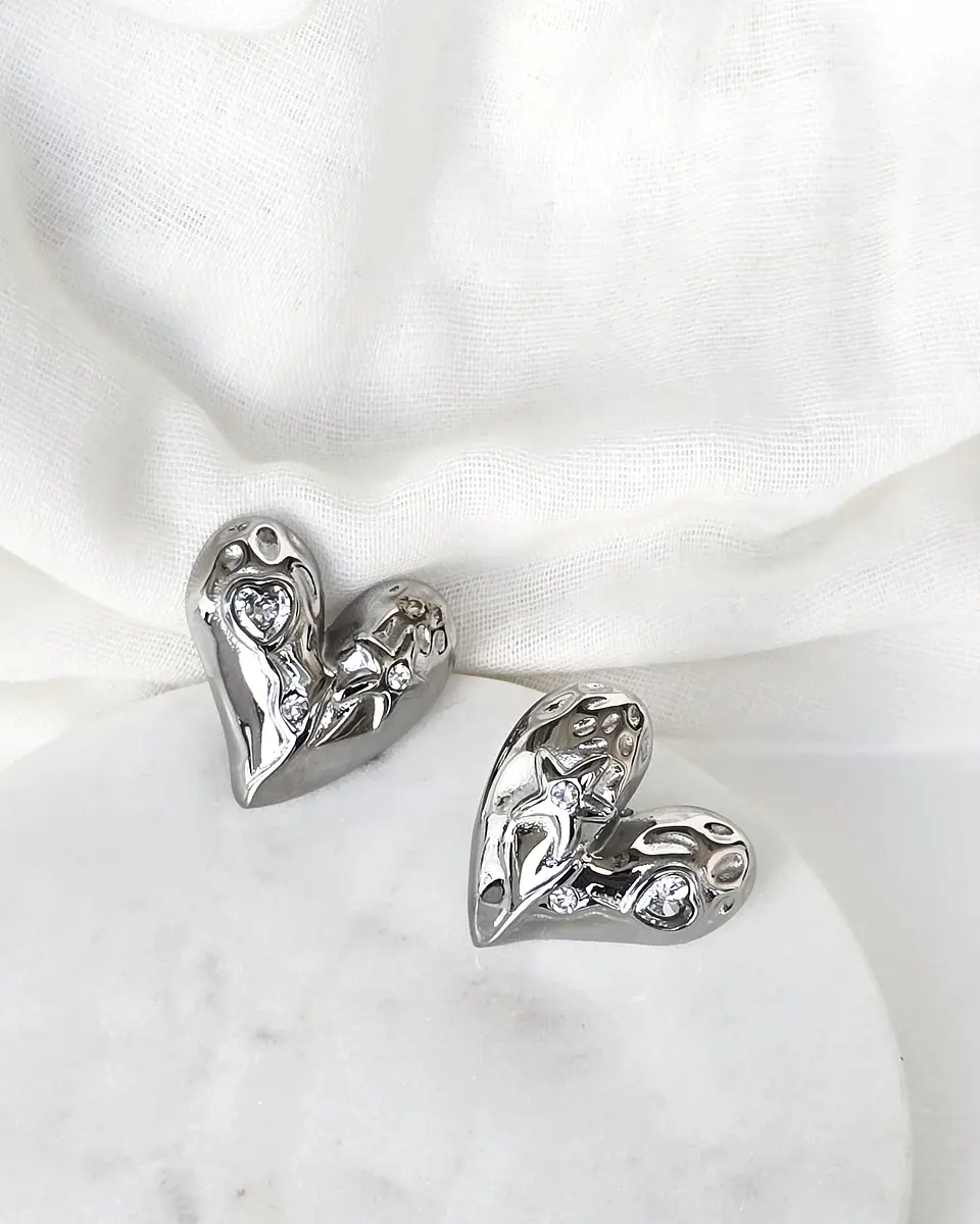 Aros corazón circonita silver 1