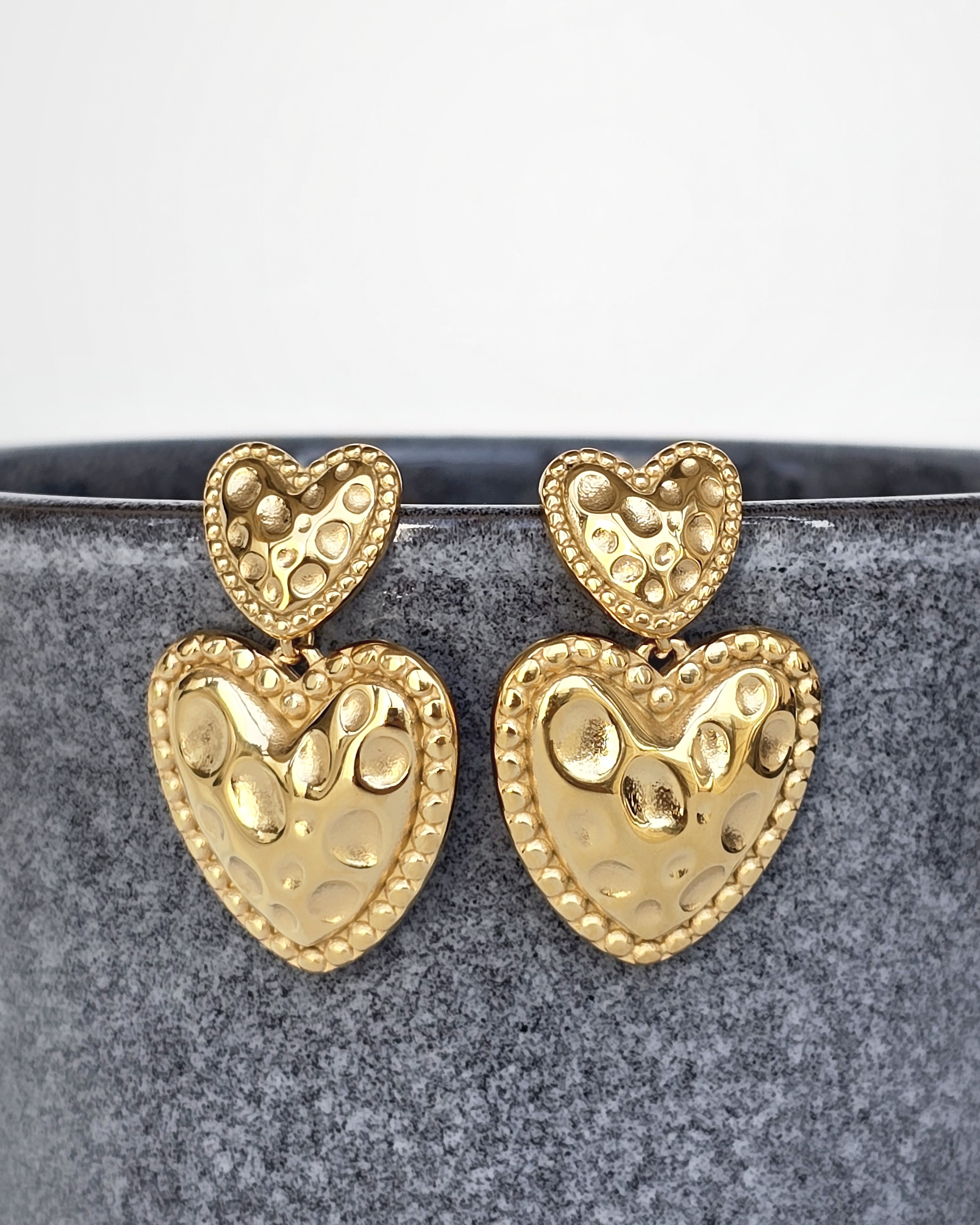 Aros doble corazón gold