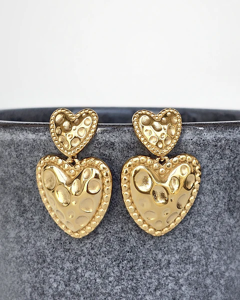 Aros doble corazón gold