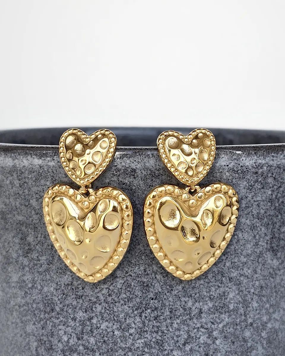 Aros doble corazón gold 1