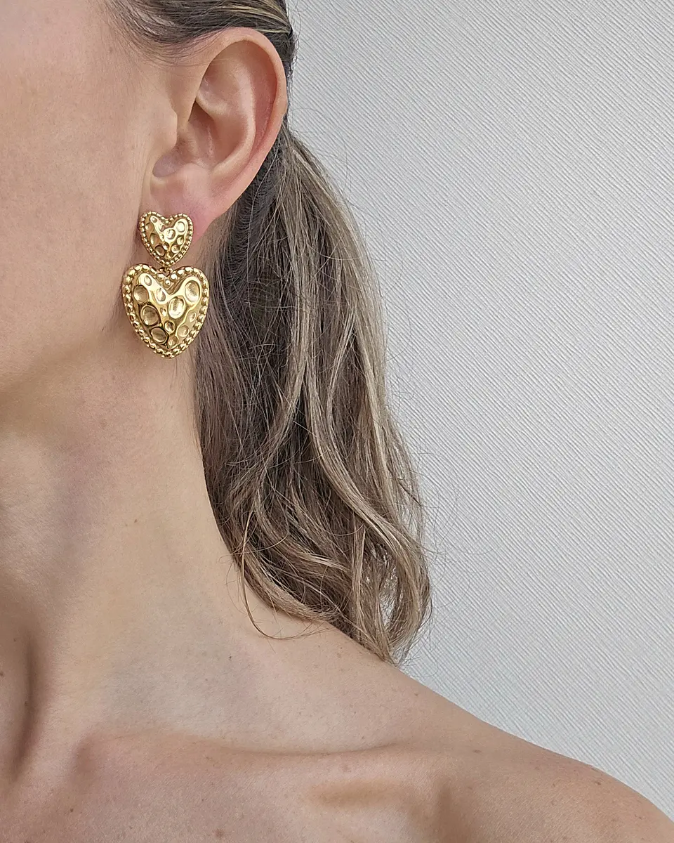 Aros doble corazón gold 2