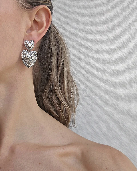 Aros doble corazón silver