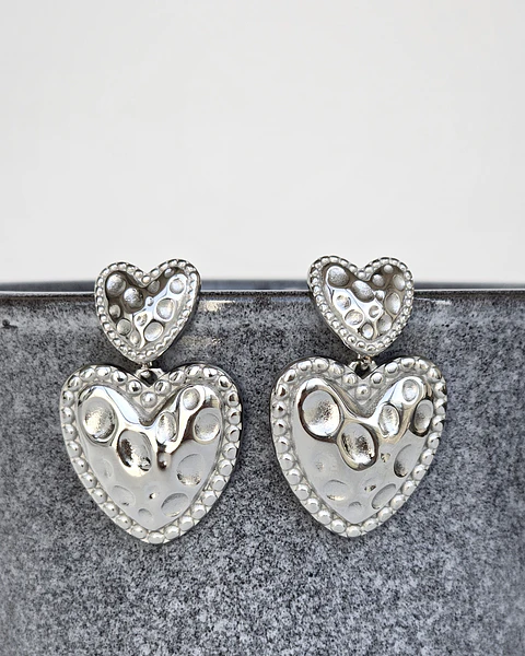 Aros doble corazón silver