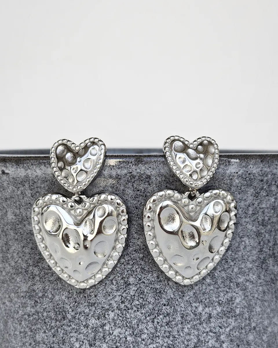 Aros doble corazón silver 1