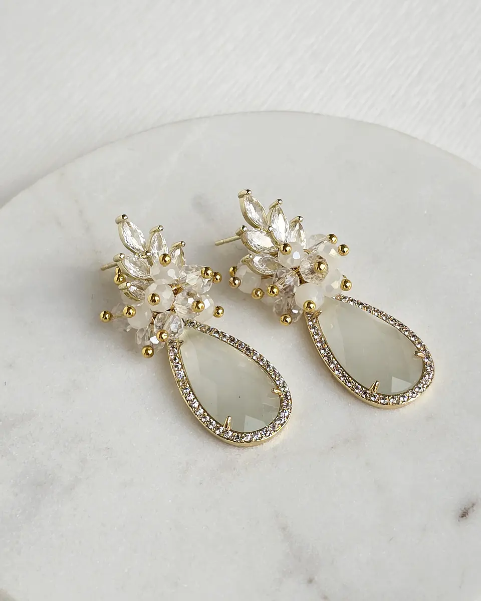 Aros circonita, cristal blanco y racimo 2