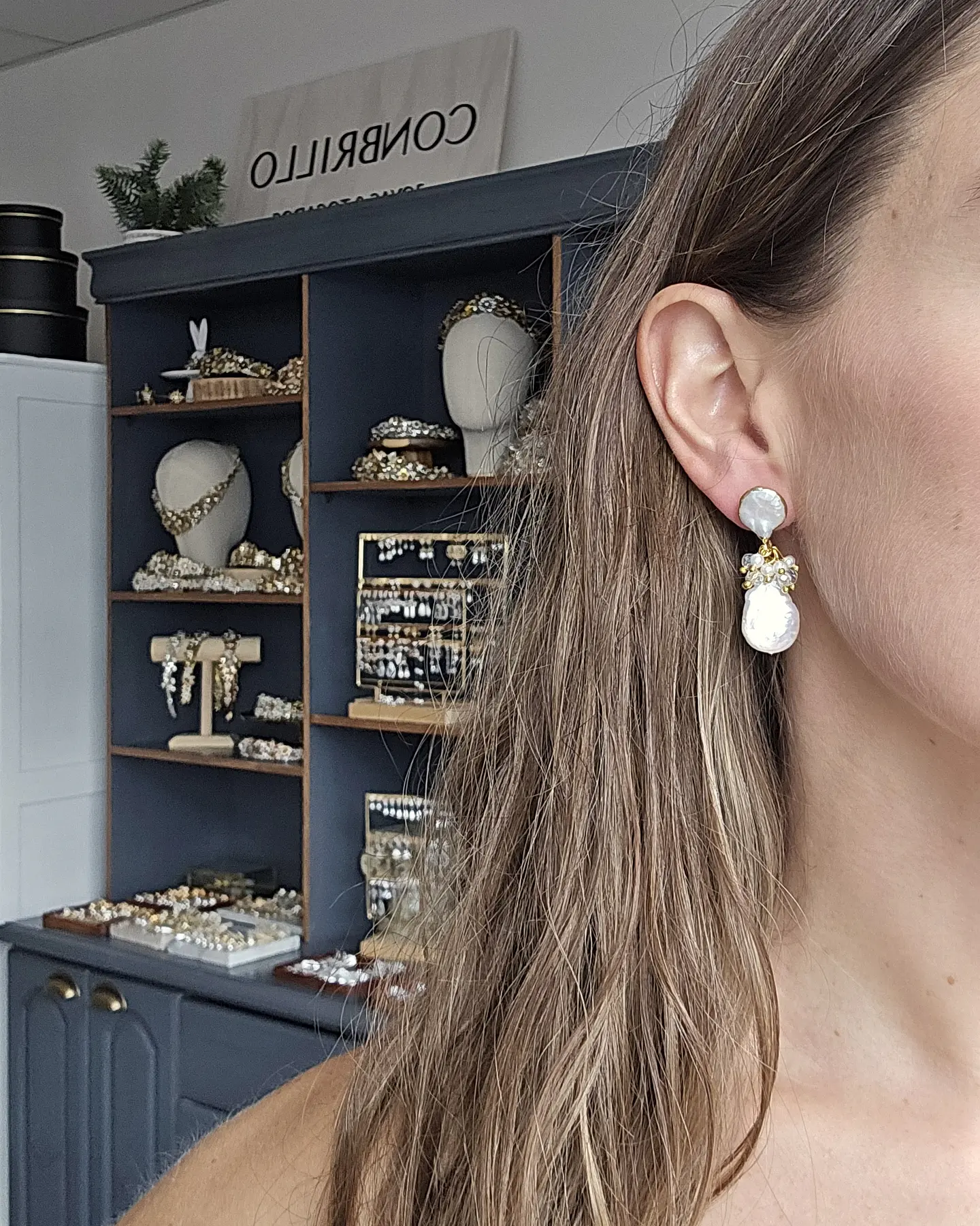 Aros de perla con racimo gold 5