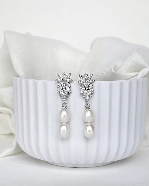 Aros circonita con doble perla
