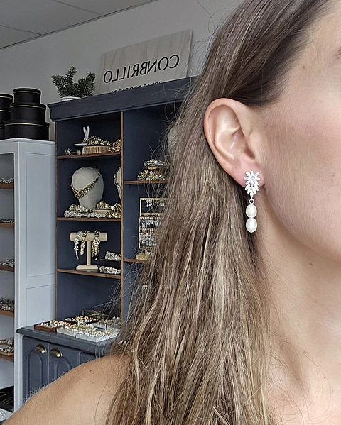 Aros circonita con doble perla