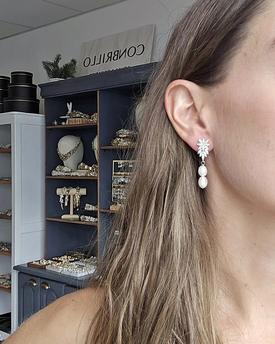 Aros circonita con doble perla 2