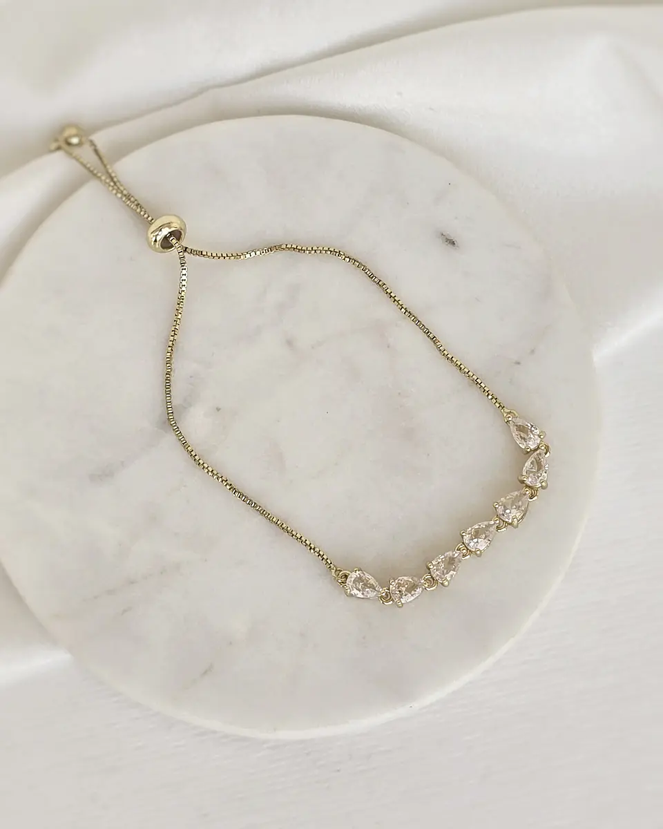 Pulsera circonitas en gota ajustable oro 1