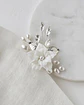 Pin de flor porcelana con hoja metálica silver - Miniatura 2
