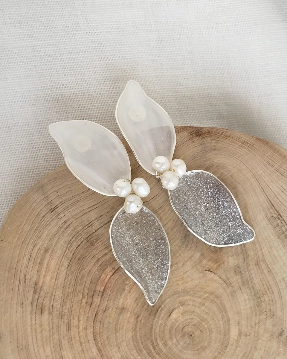 Aros doble pétalos cristalizados plata 1