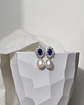 Aros circonitas con cristal azul y perla natural - Miniatura 1