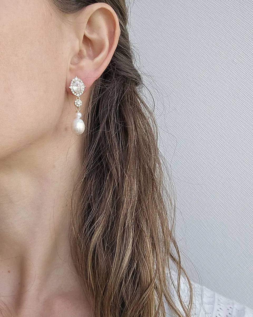 Aros doble circón y perlas naturales oro 4
