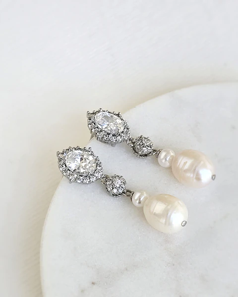 Aros doble circón y perlas naturales plata