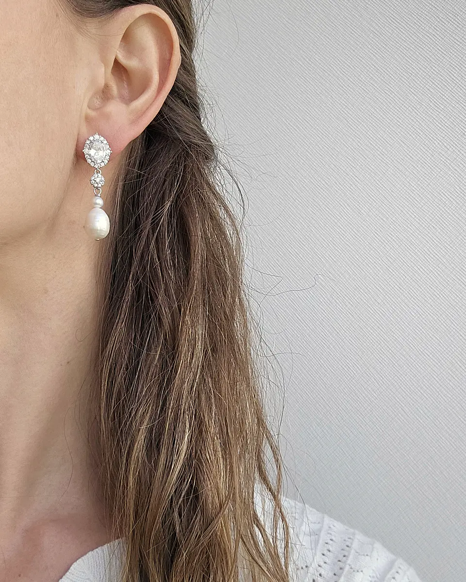 Aros doble circón y perlas naturales plata 3